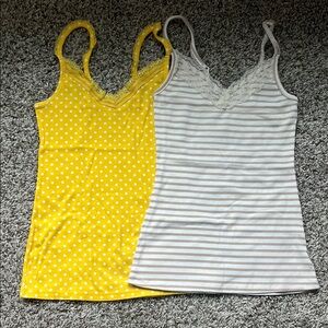 Old Navy Yellow Polka Dot and Striped Tank Tops